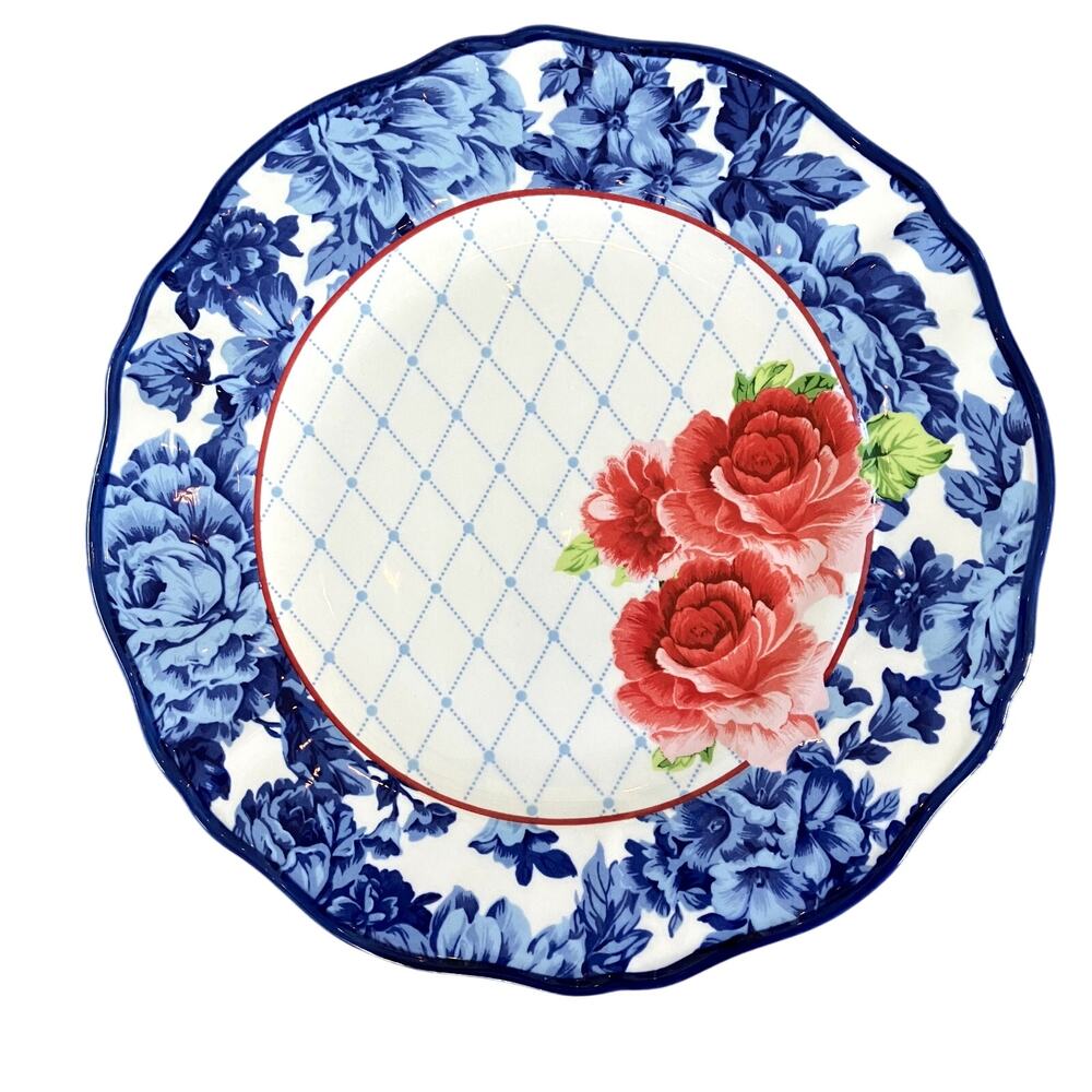 Set of 2 Pioneer Woman Heritage Dinner Plates Blue Red Floral 10.5" (set 4 of 6)